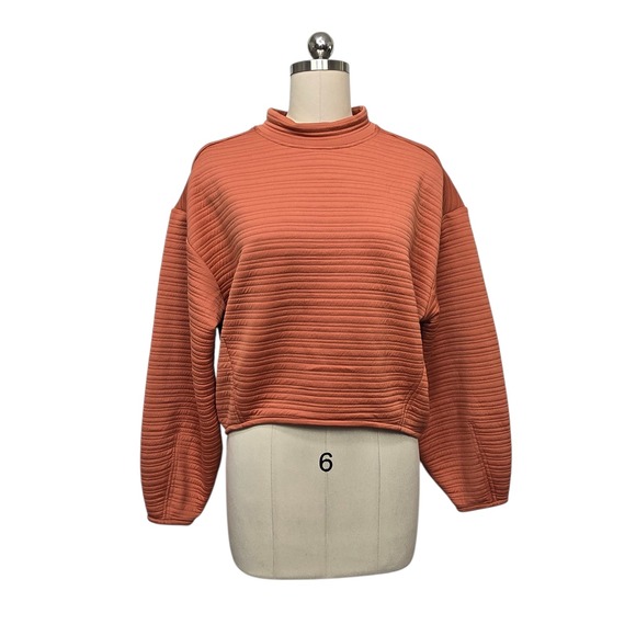 Prana Tops - Prana Send Off Quilted Mock Neck Pullover Terracotta Orange Recycled Crop Small